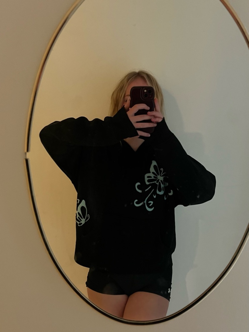 Cute Black Hoodie with Mint Floral Accents 🩵